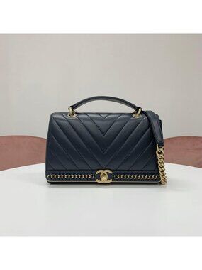 Chanel Chevron CC Logo Stitch Turnlock Shoulder Bag